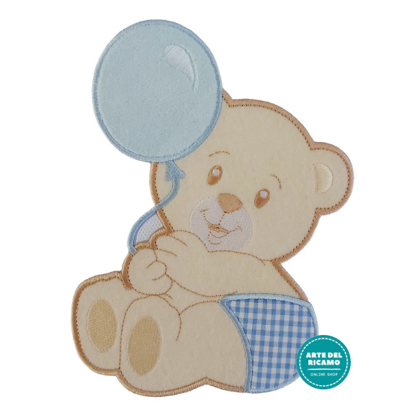 Iron-on Patch - Teddy Bear with Balloon - Light Blue